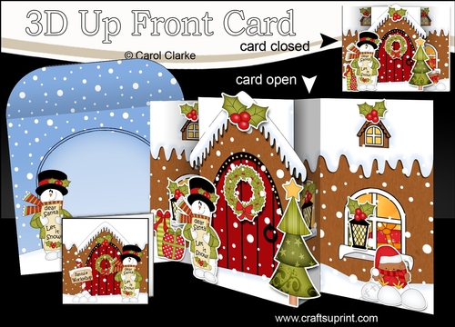 3D Up Front Card Kit -  Snowman Rio is at the Christmas Gingerbread House