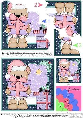 Christmas Livvy Bear has a Present Shell Edged Corner Stacker