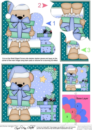 Christmas Livvy Bear has a Present Shell Edged Corner Stacker