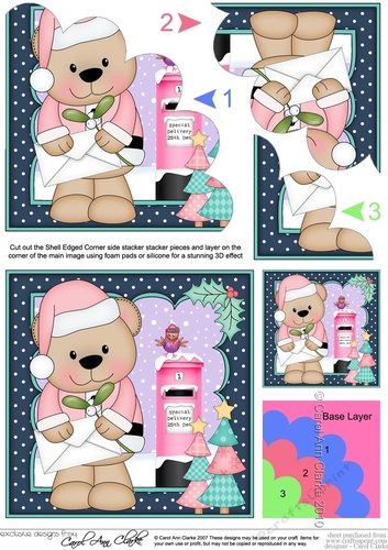 Christmas Livvy Bear has a Letter & Mistletoe Shell Edged Corner Stacker