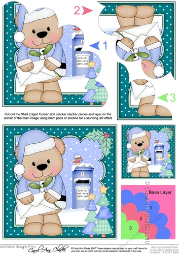 Christmas Livvy Bear has a Letter & Mistletoe Shell Edged Corner Stacker