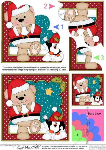 Christmas Livvy Bear & Pip Penguin are having a Snowball Fight Shell Edged Corner Stacker