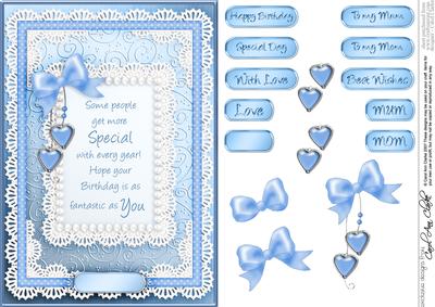 A5 Birthday, Lace and Pearls Quick Card with 3D Decoupage