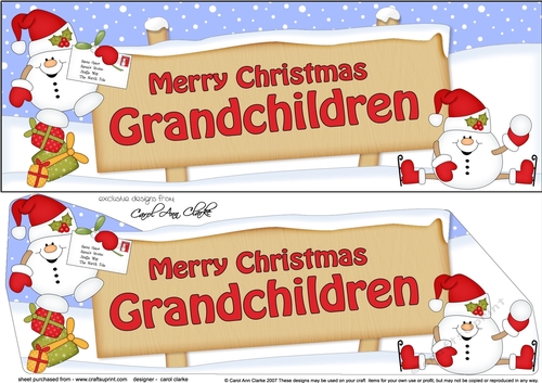 large DL Merry Christmas GRANDCHILDREN with Snowball Sam 3D decoupage