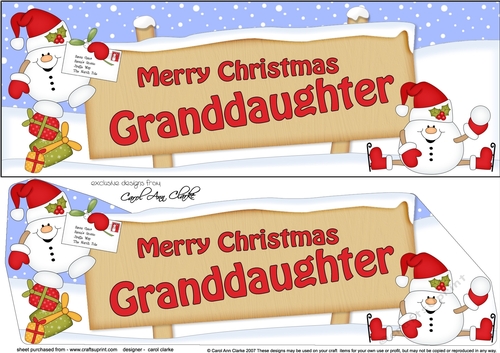 large DL Merry Christmas GRANDDAUGHTER with Snowball Sam 3D decoupage