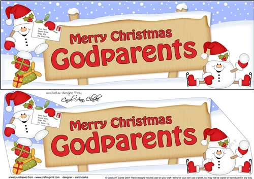 large DL Merry Christmas GODPARENTS with Snowball Sam 3D decoupage