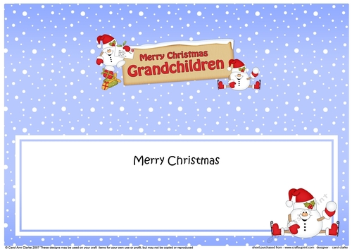 large DL Merry Christmas GRANDCHILDREN Snowball Sam insert