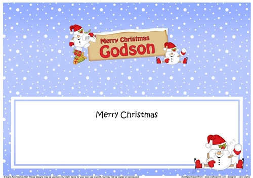 large DL Merry Christmas GODSON Snowball Sam insert