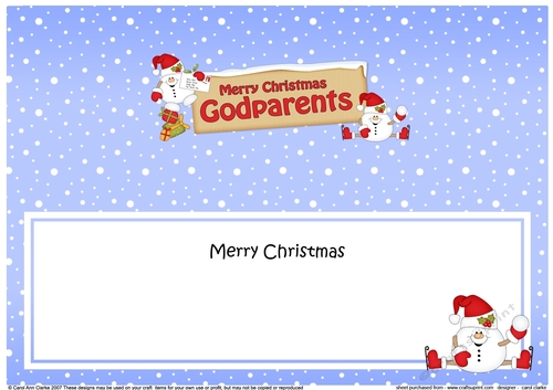 large DL Merry Christmas GODPARENTS Snowball Sam insert