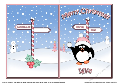 5 x 7 Quick Cut and Fold Card - Merry Christmas WIFE with Pip Penguin