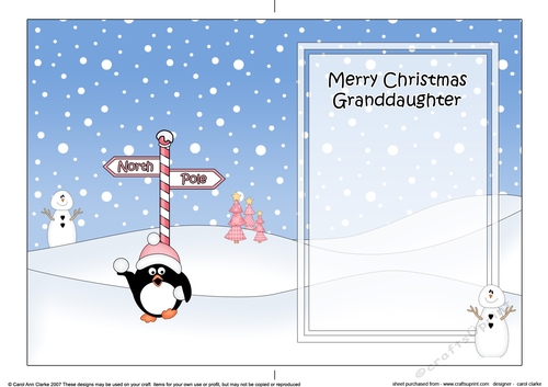 5 x 7 matching insert -  Merry Christmas GRANDDAUGHTER with Pip Penguin