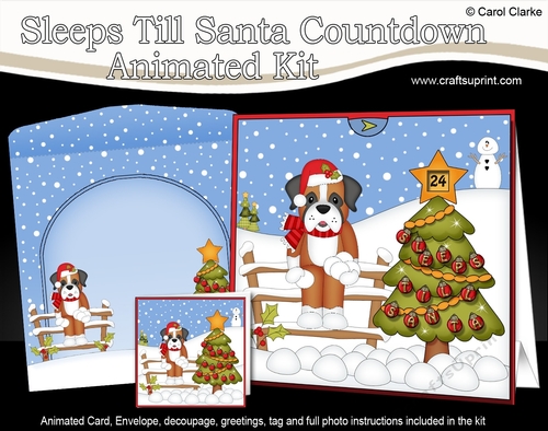 3D Animated Sleeps Till Santa Christmas Tree Countdown Card Kit - Little Boxer Dog Bruiser