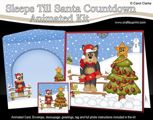 3D Animated Sleeps Till Santa Christmas Tree Countdown Card Kit - Little Yorkie Dog Timmy