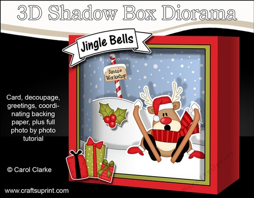 3D Christmas Diorama Shadow Box Card Mini Kit  - OOps Rudolph is Skiing!
