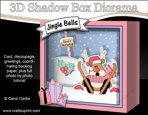 3D Christmas Diorama Shadow Box Card Mini Kit  - OOps Rudolph is Skiing!