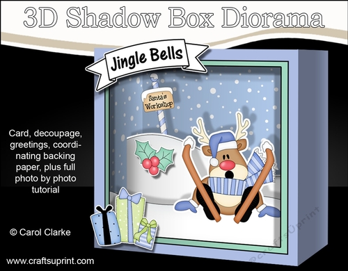3D Christmas Diorama Shadow Box Card Mini Kit  - OOps Rudolph is Skiing!