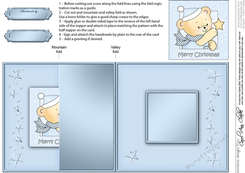 Cute Hunney Bear Robert has a Christmas Star - No-Hole Fold Back Card