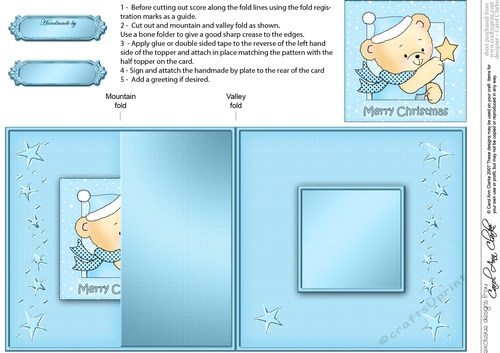 Cute Hunney Bear Robert has a Christmas Star - No-Hole Fold Back Card