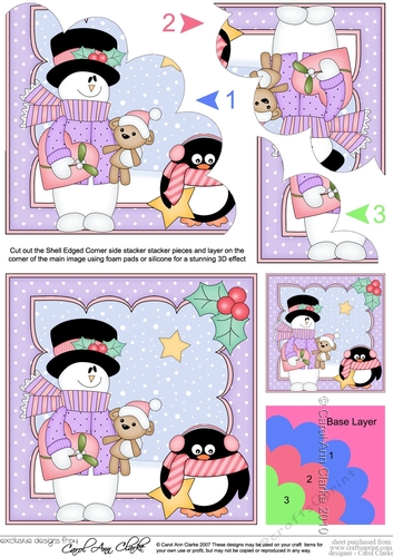 Christmas Snowman Rio is in Love Shell Edged Corner side stacker