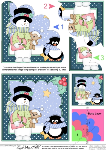 Christmas Snowman Rio is in Love Shell Edged Corner side stacker