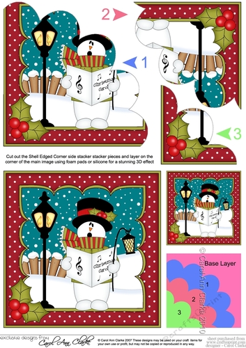 Christmas Snowman Rio is Carol Singing Shell Edged Corner side stacker