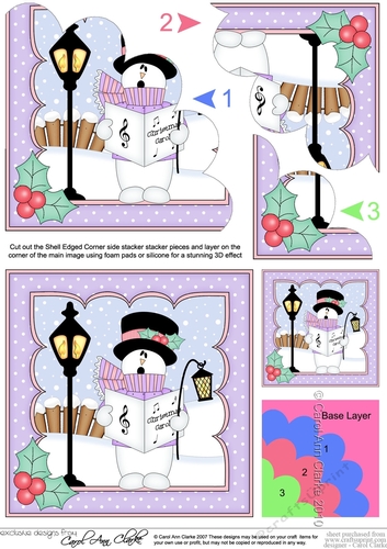Christmas Snowman Rio is Carol Singing Shell Edged Corner side stacker