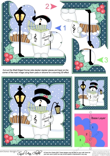 Christmas Snowman Rio is Carol Singing Shell Edged Corner side stacker