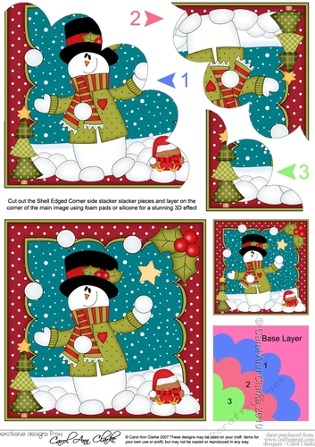 Christmas Snowman Rio is Juggling Snowballs Shell Edged Corner side stacker