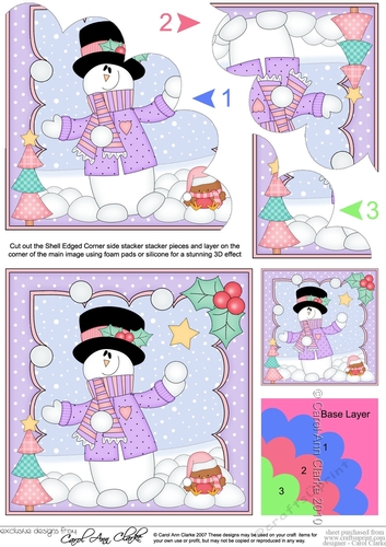 Christmas Snowman Rio is Juggling Snowballs Shell Edged Corner side stacker