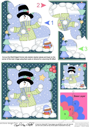 Christmas Snowman Rio is Juggling Snowballs Shell Edged Corner side stacker