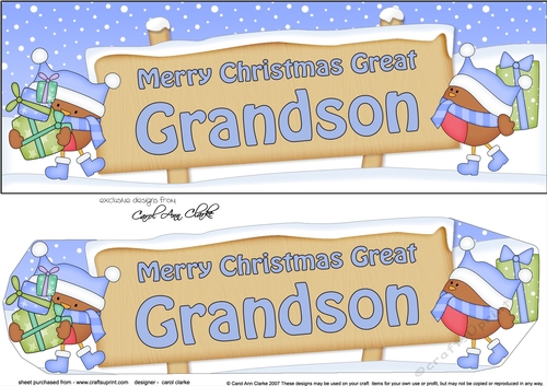 large DL Merry Christmas GREAT GRANDSON Robins 3D decoupage