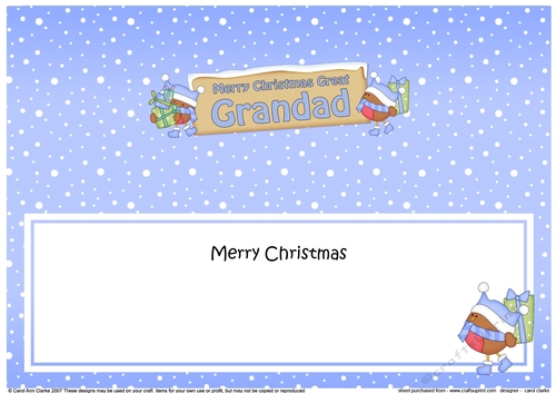 large DL Merry Christmas GREAT GRANDAD Robins insert