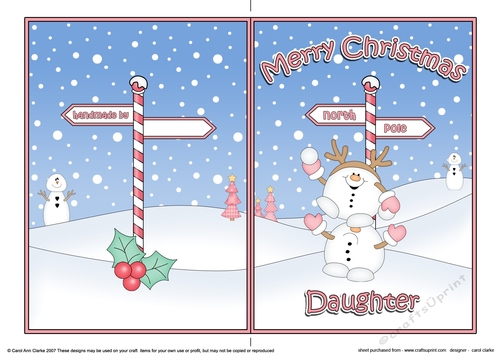 5 x 7 Quick Cut and Fold Card - Merry Christmas DAUGHTER with Snowball Sam