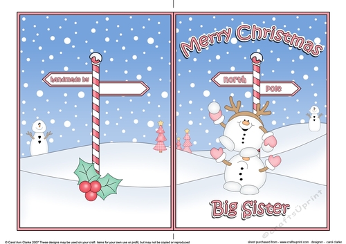 5 x 7 Quick Cut and Fold Card - Merry Christmas BIG SISTER with Snowball Sam
