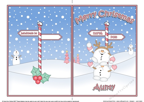 5 x 7 Quick Cut and Fold Card - Merry Christmas AUNTY with Snowball Sam