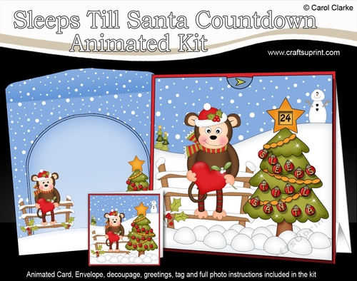 3D Animated Sleeps Till Santa Christmas Tree Countdown Card Kit - Little Monkey