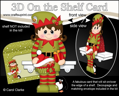 3D Christmas On the Shelf Card Kit - Cute Christmas Elf has a Festive Cupcake