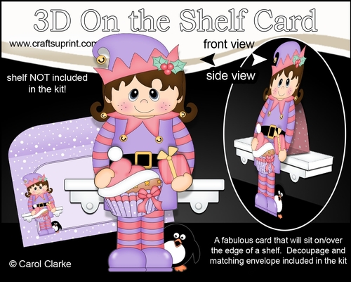 3D Christmas On the Shelf Card Kit - Cute Christmas Elf has a Festive Cupcake