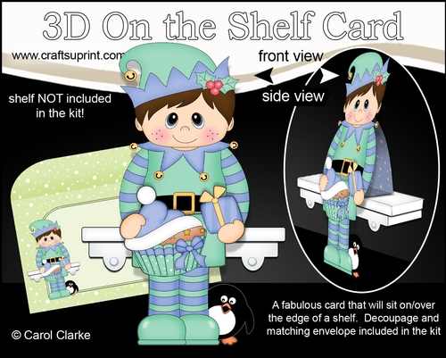 3D Christmas On the Shelf Card Kit - Cute Christmas Elf has a Festive Cupcake