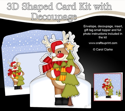 3D Shaped Christmas Card Kit  -  Rudolph has an Xmas tree
