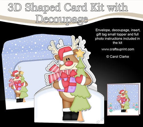 3D Shaped Christmas Card Kit  -  Rudolph has an Xmas tree