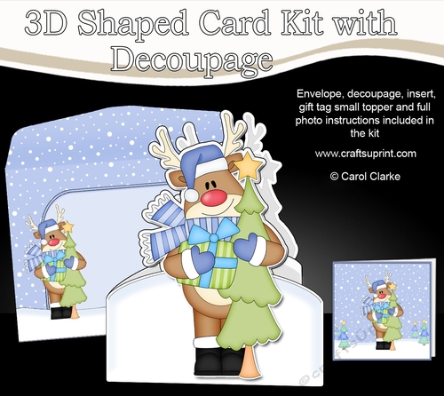 3D Shaped Christmas Card Kit  -  Rudolph has an Xmas tree
