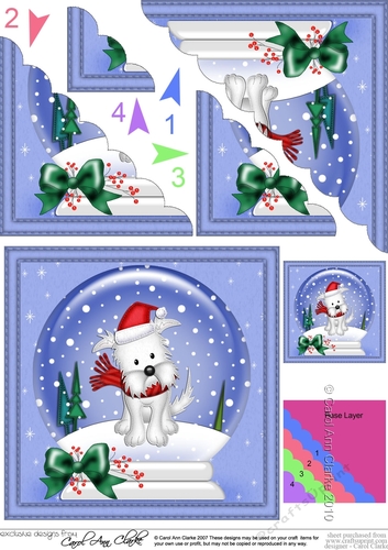 Christmas Snowglobe Jock Westie Dog Scallop Corner side stacker Topper