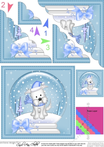 Christmas Snowglobe Jock Westie Dog Scallop Corner side stacker Topper