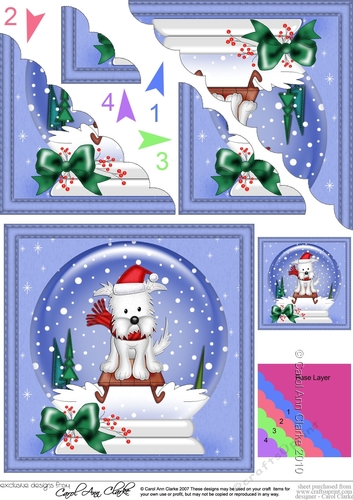 Christmas Snowglobe Jock Westie Dog Scallop Corner side stacker Topper