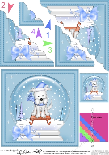 Christmas Snowglobe Jock Westie Dog Scallop Corner side stacker Topper