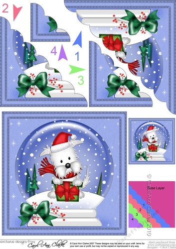 Christmas Snowglobe Jock Westie Dog Scallop Corner side stacker Topper