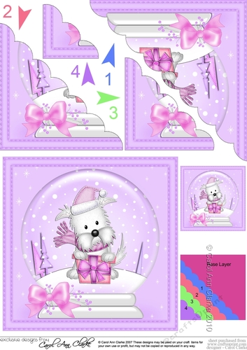 Christmas Snowglobe Jock Westie Dog Scallop Corner side stacker Topper