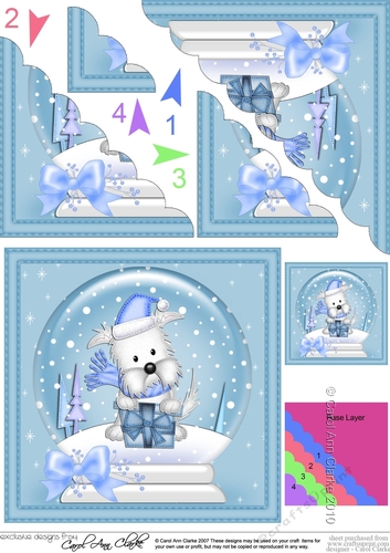 Christmas Snowglobe Jock Westie Dog Scallop Corner side stacker Topper
