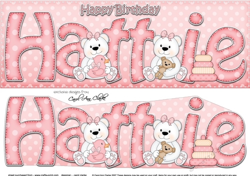 Large DL Happy Birthday HATTIE 3D decoupage